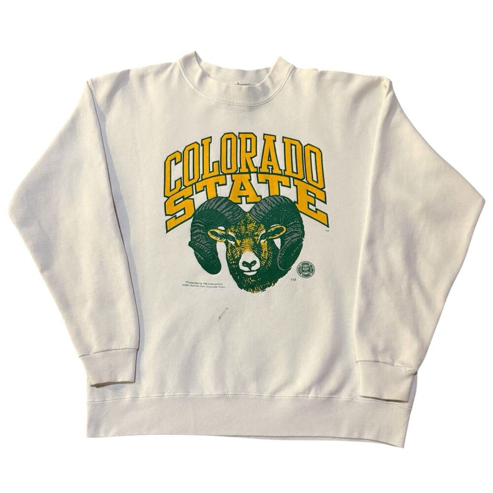 Vintage 80s 90s Colorado State University CSU Rams Sweatshirt Double Sided Sz L